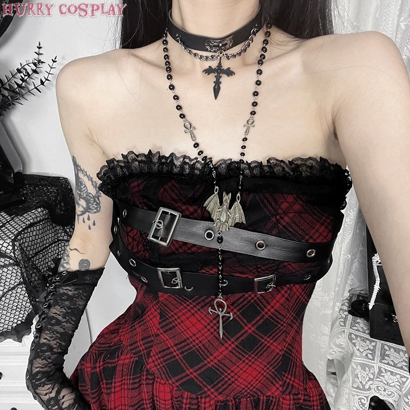 Halloween,Sexy,Halloween red plaid tube top sexy dress